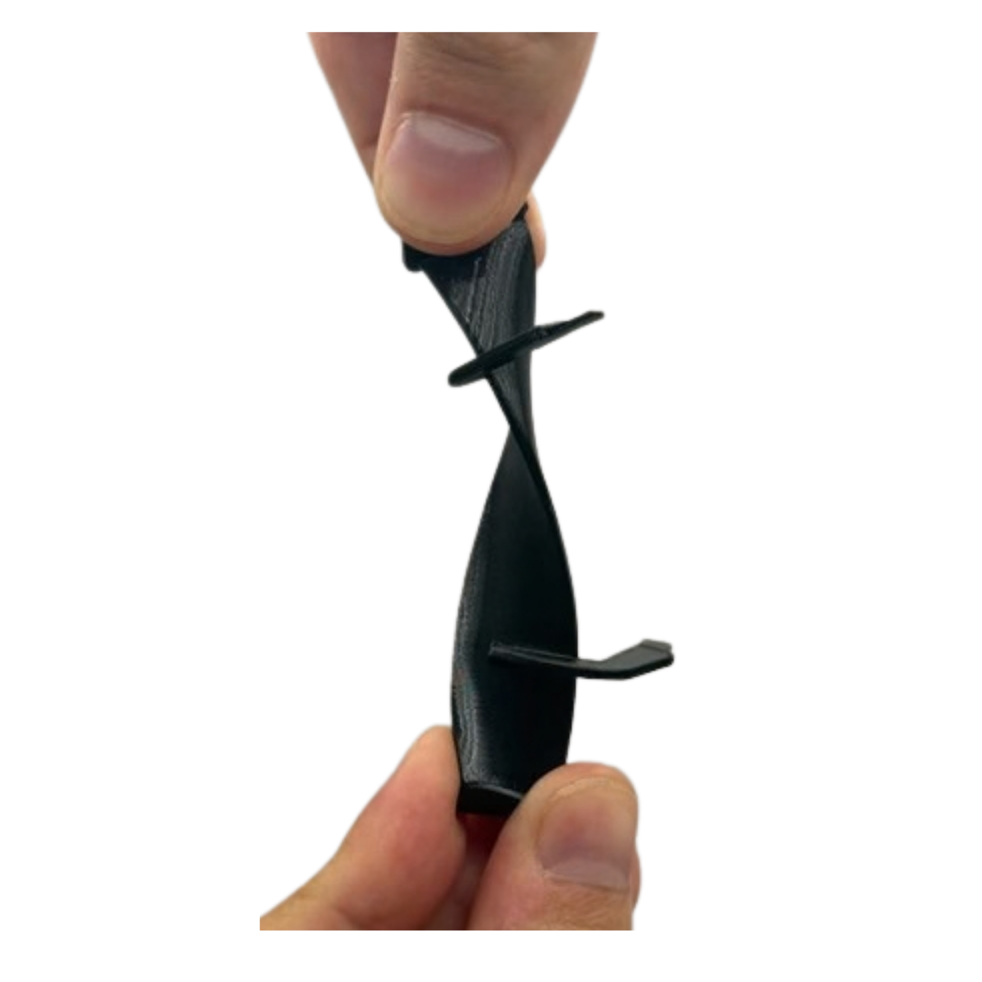 Blackslot Flex-Spoiler wird im Flex-Test mit den Fingern verdreht